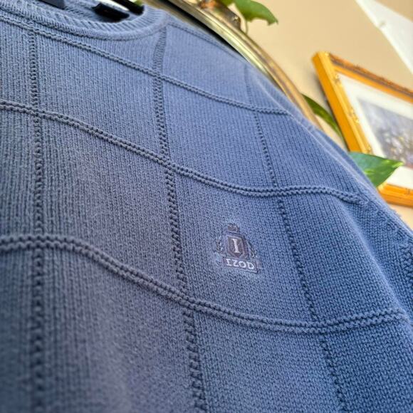 Vintage Izod Slate Blue Square Knit Sweater Large 90s Y2K Grandpa - Picture 5 of 8